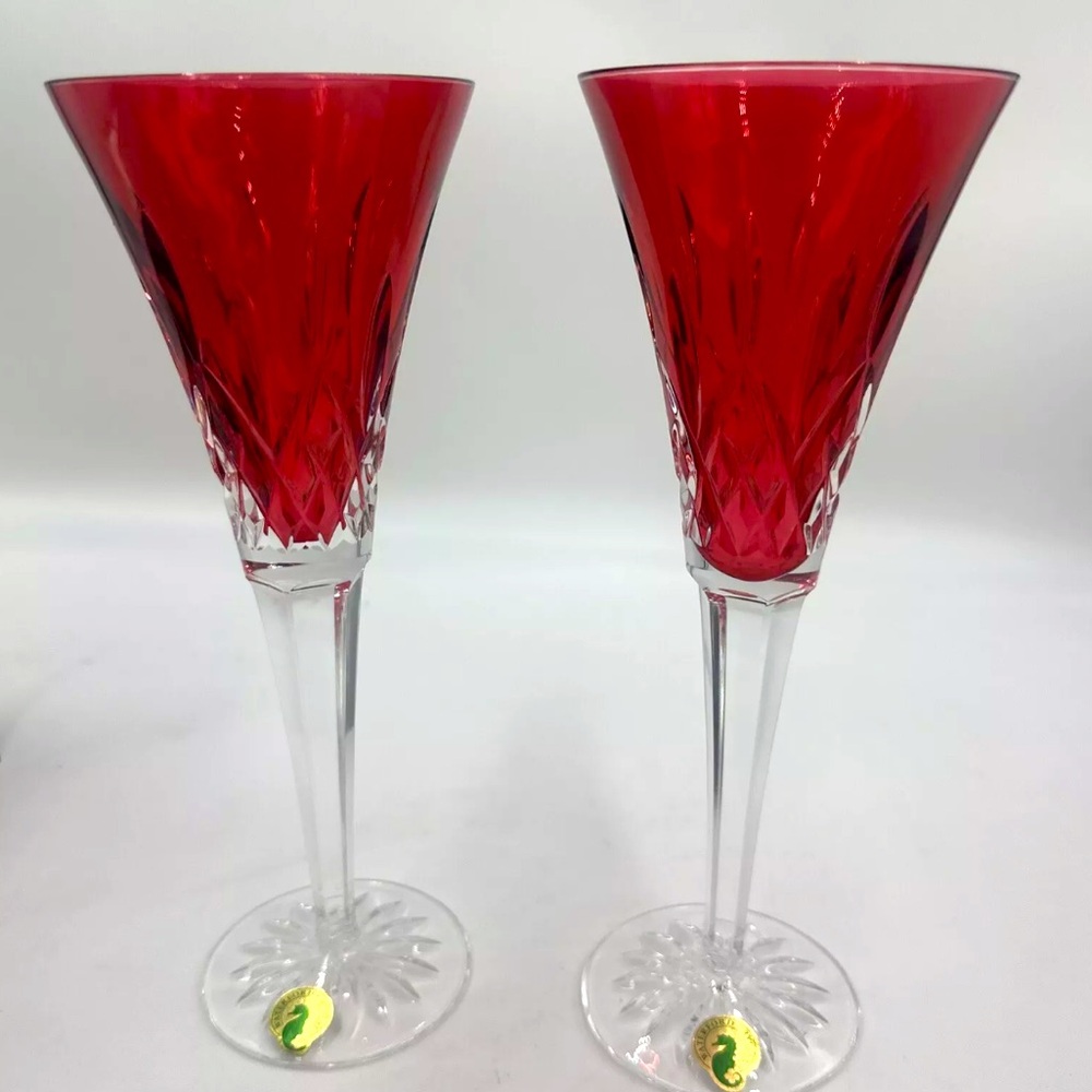 Stunning Ruby red colored Waterford Lismore  champagne glasses